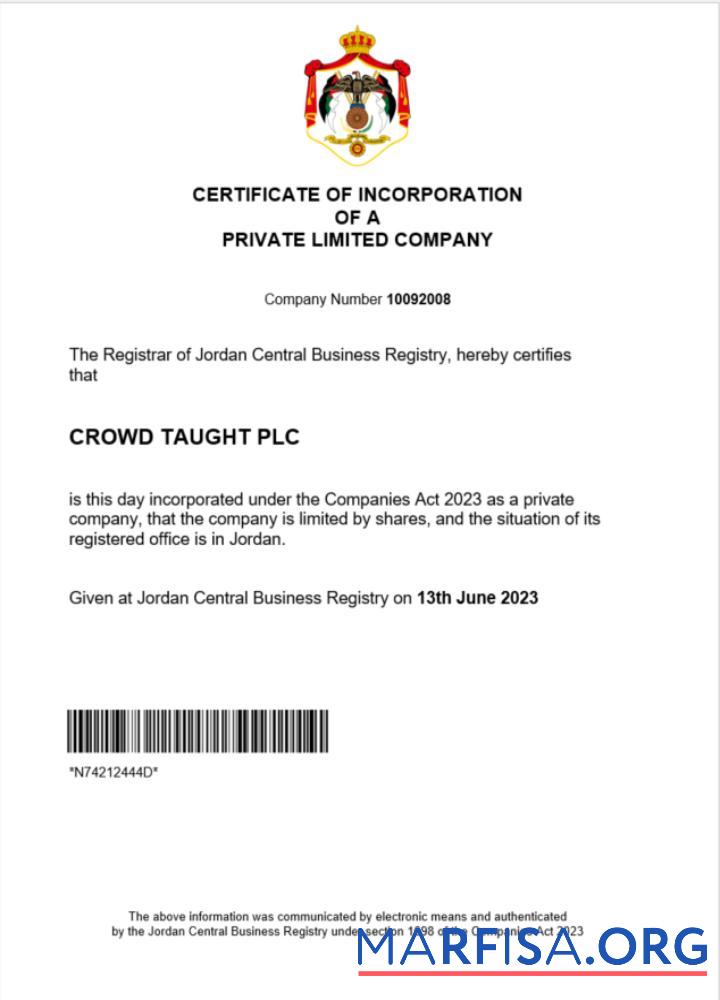 Blank Jordan certificate of registration Word and PDF template